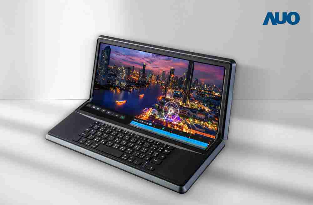 至成国际14.6吋Micro LED折迭显示屏幕，，，搭配半径4mm的弯折绞炼，，以及高画素、、、、高亮度、、、、高对比度的显示技术特点，，，即便在大视角下仍保有绝佳色相与亮度